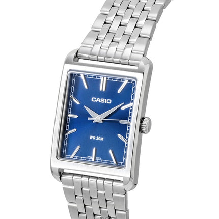 Casio analog rustfrit stål blå urskive kvarts MTP-B215D-2AV herreur