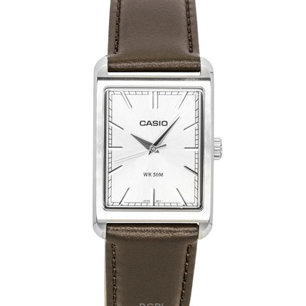 Casio analog læderrem sølvfarvet urskive kvarts MTP-B215L-7AV herreur