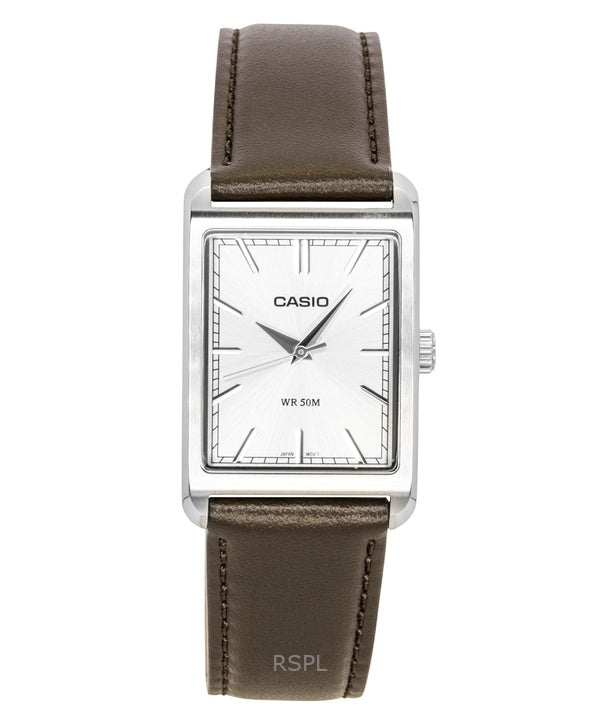 Casio analog læderrem sølvfarvet urskive kvarts MTP-B215L-7AV herreur