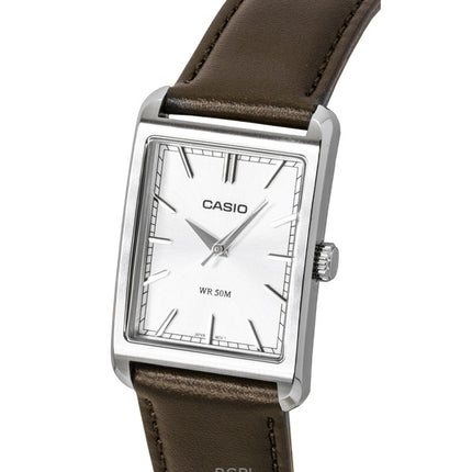 Casio analog læderrem sølvfarvet urskive kvarts MTP-B215L-7AV herreur