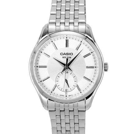 Casio analog rustfrit stål sølv urskive kvarts MTP-B315D-7AV herreur