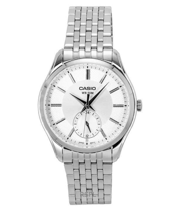 Casio analog rustfrit stål sølv urskive kvarts MTP-B315D-7AV herreur