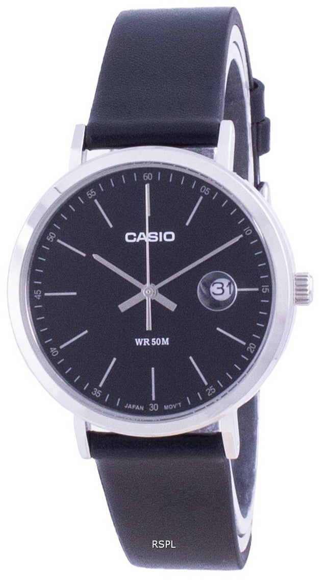 Casio Analog sort urskive læderrem MTP-E175L-1E MTPE175L-1 Herreur