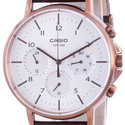 Casio Multi Zeiger Silber Zifferblatt Lederarmband Quarz MTP-E321RL-5A MTPE321RL-5 Herrenuhr