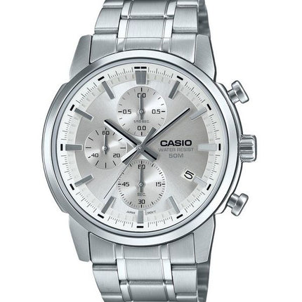 Casio Standard Analog Chronograph Rustfrit Stål Sølv Urskive Quartz MTP-E510D-7AV herreur