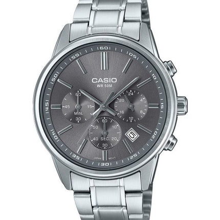 Casio standard analog kronograf rustfrit stål grå skive kvarts MTP-E515D-8AV herreur