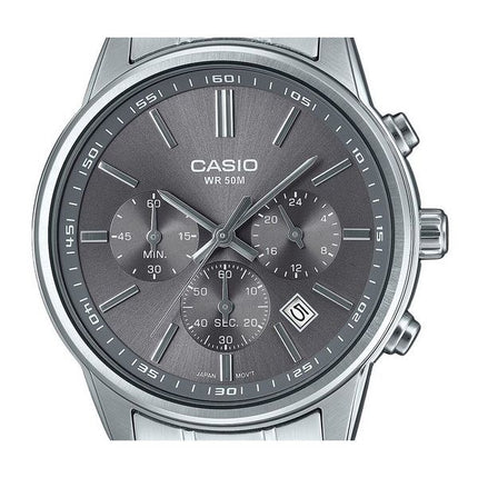 Casio standard analog kronograf rustfrit stål grå skive kvarts MTP-E515D-8AV herreur