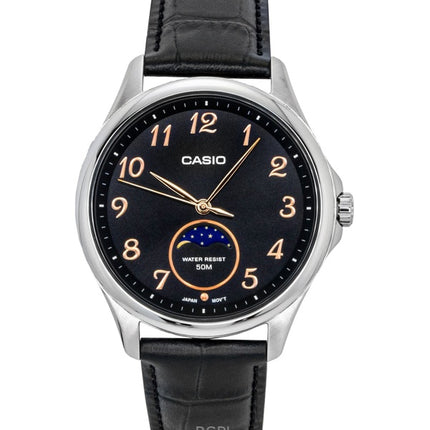 Casio Standard Analog Månefase Læderrem Sort Skive Quartz MTP-M110L-1AV Herreur