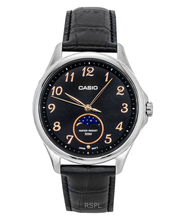 Casio Standard Analog Månefase Læderrem Sort Skive Quartz MTP-M110L-1AV Herreur