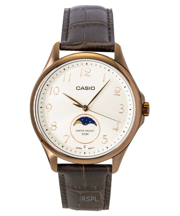 Casio Standard Analog Månefase Læderrem Elfenbensfarvet Skive Quartz MTP-M110RL-5AV Herreur