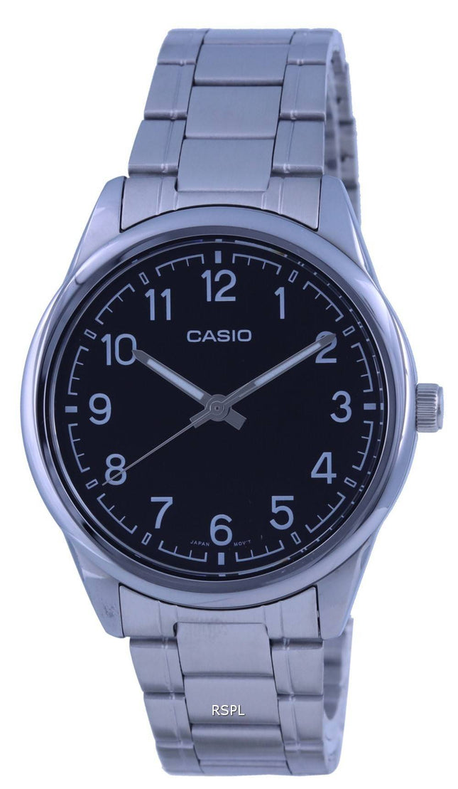 Casio sort skive rustfrit stål analog kvarts MTP-V005D-1B4 MTPV005D-1 herreur