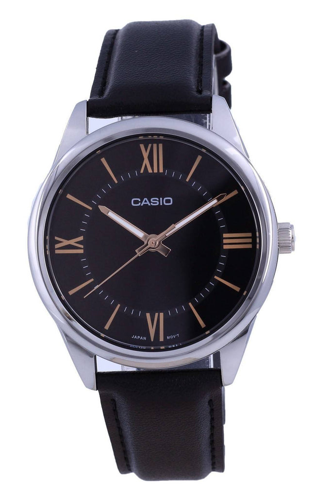 Casio Sort urskive Rustfrit stÃ¥l Analog kvarts MTP-V005L-1B5 MTPV005L-1 Herreur