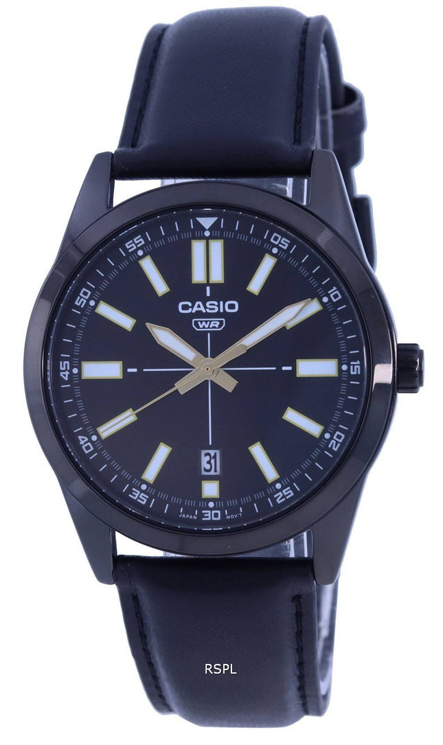 Casio analog sort urskive lÃ¦derrem Quartz MTP-VD02BL-1E MTPVD02BL-1 herreur