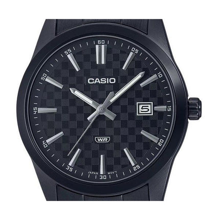 Casio standard analog sort ionbelagt rustfrit stål sort skive kvarts MTP-VD03B-1A herreur