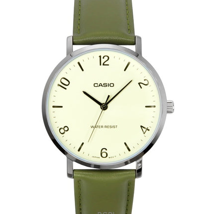 Casio Standard Analog Grøn Læderrem Hvid Urskive Quartz MTP-VT03L-7B Herreur