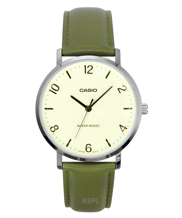 Casio Standard Analog Grøn Læderrem Hvid Urskive Quartz MTP-VT03L-7B Herreur