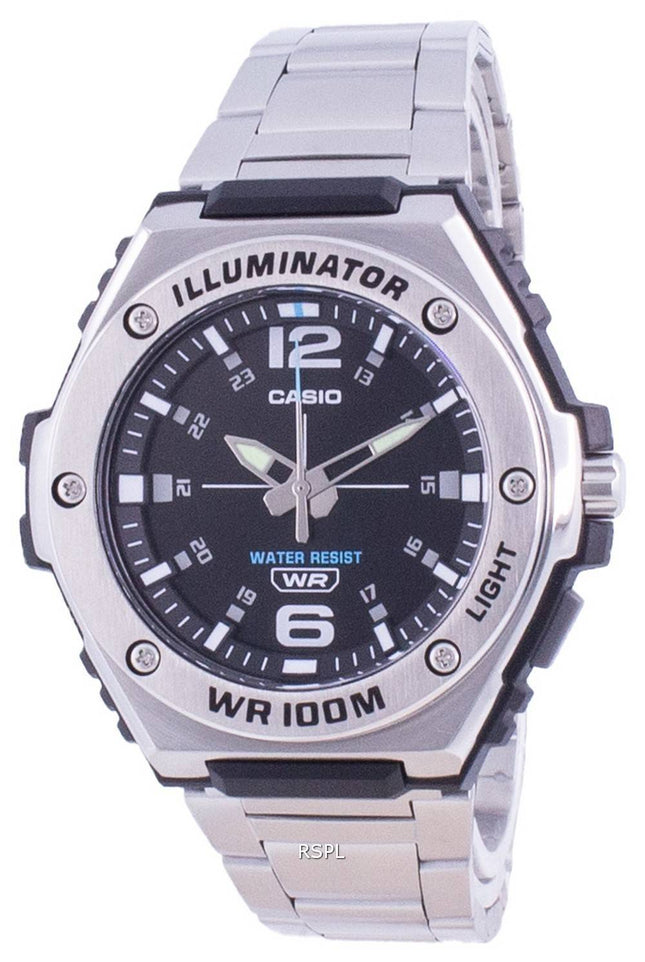 Casio Youth Schwarzes Zifferblatt Edelstahl Quarz MWA-100HD-1A MWA100HD-1 100M Herrenuhr