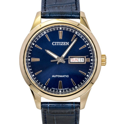 Citizen analog læderrem blå urskive automatisk NY4063-01L herreur