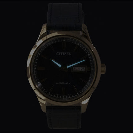 Citizen analog læderrem blå urskive automatisk NY4063-01L herreur