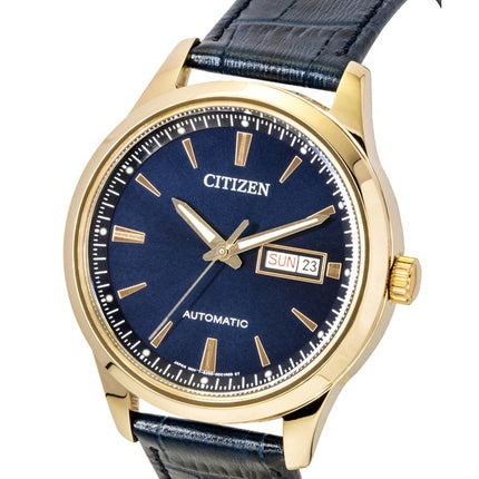 Citizen analog læderrem blå urskive automatisk NY4063-01L herreur