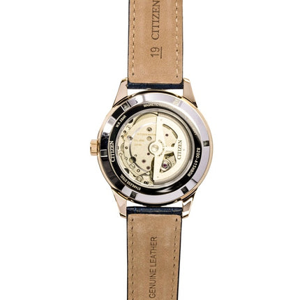 Citizen analog læderrem blå urskive automatisk NY4063-01L herreur