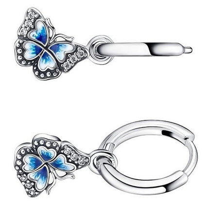 Pandora Blue Butterfly Hoop Øreringe Sterling Sølv 290778C01 Til Kvinder
