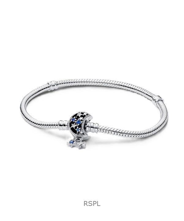 Pandora Moments Sparkling Moon armbånd med blå og hvid kubisk zirkonia P-592819C01-18 til kvinder