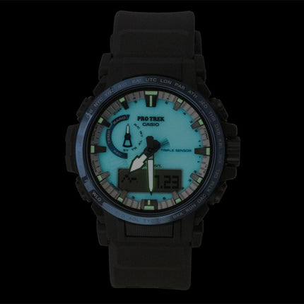 Casio Pro Trek Dragon Eye analog digital radiostyring hvid urskive solcelle PRW-61D-2 100M herreur