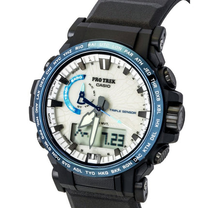 Casio Pro Trek Dragon Eye analog digital radiostyring hvid urskive solcelle PRW-61D-2 100M herreur