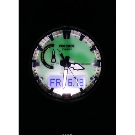 Casio Pro Trek analog digital biobaseret harpiksrem hvid urskive solcelle PRW-61LD-3 100M herreur