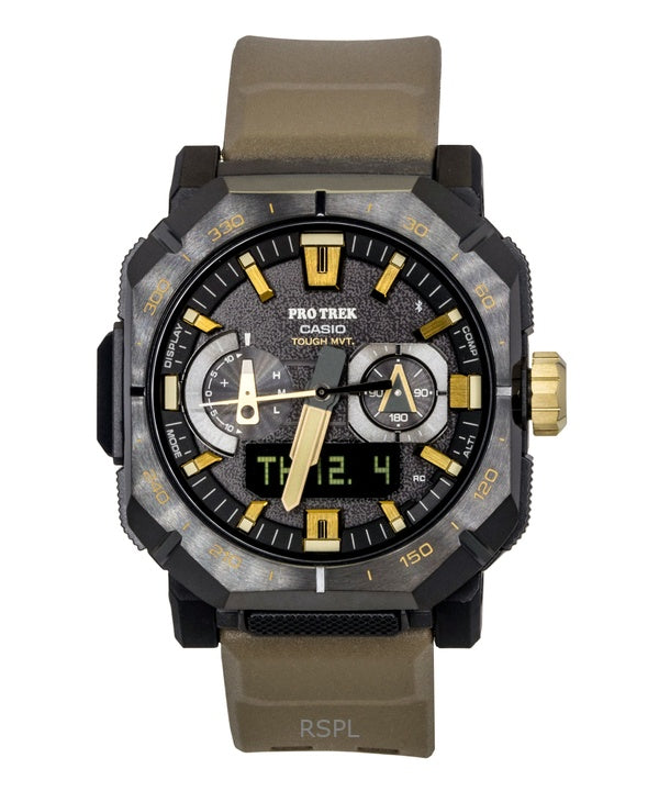 Casio Pro Trek analog digital smartphone link brun gummirem sort urskive solcelle PRW-B1000-5 100M herreur