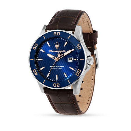 Maserati Competizione læderrem Blue Dial Quartz R8851100004 100M herreur