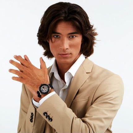 Maserati Stile Chronograph gummirem Black Skeleton Dial Quartz R8871642003 100M herreur