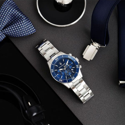 Maserati Competizione Chronograph rustfrit stål Blue Dial Quartz R8873600002 100M herreur