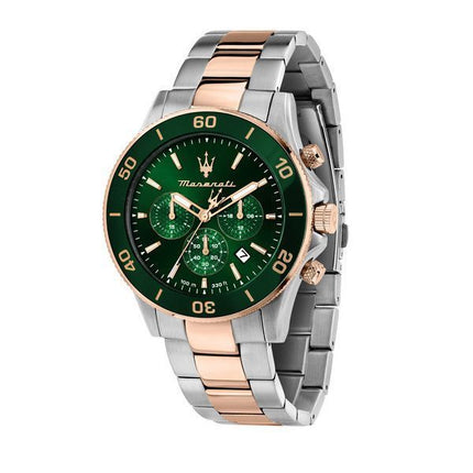 Maserati Competizione Chronograph Two Tone Rustfrit Steel Green Dial Quartz R8873600004 100M herreur