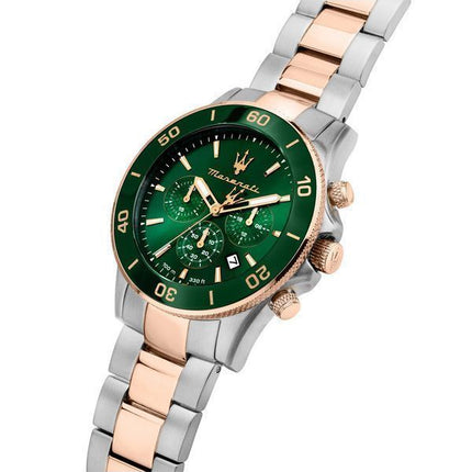 Maserati Competizione Chronograph Two Tone Rustfrit Steel Green Dial Quartz R8873600004 100M herreur