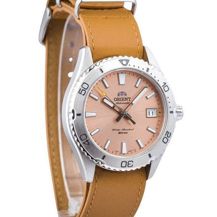 Orient Sports læderrem Abrikosurskive Automatisk dykker RA-AC0Q05P10B RA-AC0Q05P30B 200M herreur