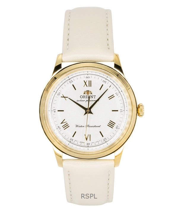 Orient Bambino læderrem med hvid urskive Solar RA-WK0001S herreur