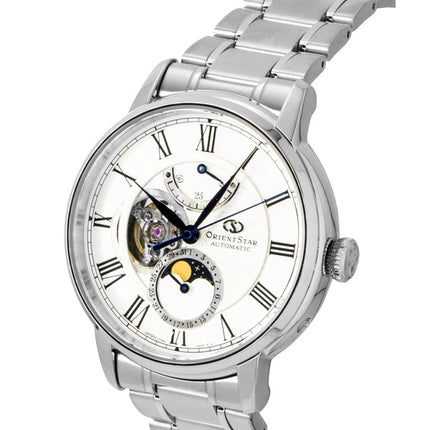 Orient Star M45 F7 Mekanisk Månefase Rustfrit Stål Hvid Åben Hjerte Skive Automatisk RE-BT0005S Herreur