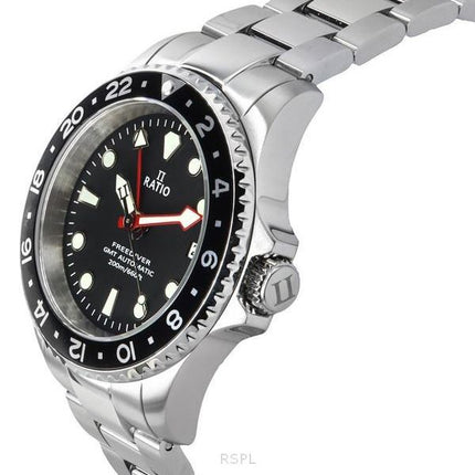 Ratio FreeDiver GMT-serien safir rustfrit stål sort skive automatisk RTF051 200M herreur