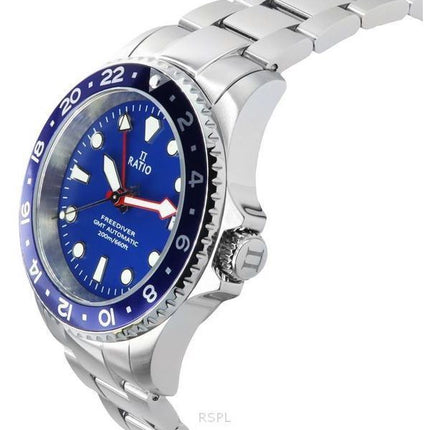 Ratio FreeDiver GMT-serien safir rustfrit stål blå skive automatisk RTF053 200M herreur