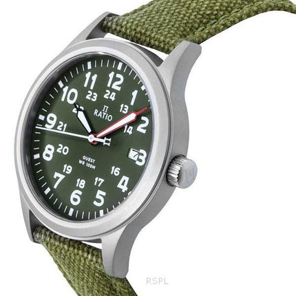 Ratio Quest Herre Field Watch Sapphire Canvas Rem Khaki Green Dial Quartz RTQ029 100M Lewis And Clark Edition