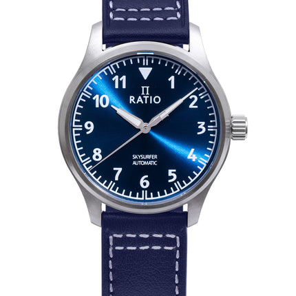 Ratio Skysurfer Pilot Blue Sunray Dial Læder Automatisk RTS302 200M herreur