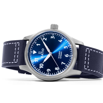 Ratio Skysurfer Pilot Blue Sunray Dial Læder Automatisk RTS302 200M herreur