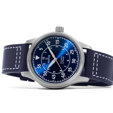 Ratio Skysurfer Pilot Blue Sunray Dial Læder Automatisk RTS318 200M herreur