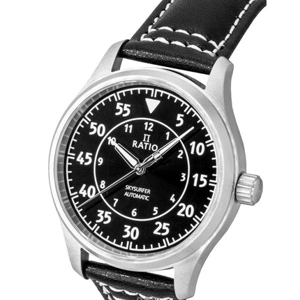 Ratio Skysurfer Pilot Sort Sunray Dial Læder Automatisk RTS321 200M herreur