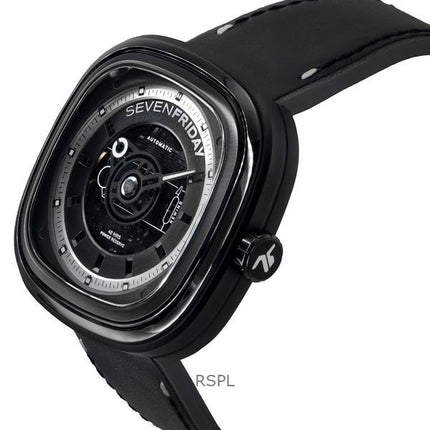 Sevenfriday T-Series NFC-aktiveret læderrem Sort skeleturskive Automatisk T1/04 SF-T1-04 herreur