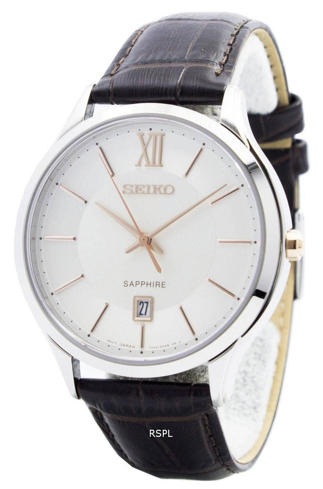 Seiko Quartz safir glas sølv Dial SGEH55P1 SGEH55P Herreur