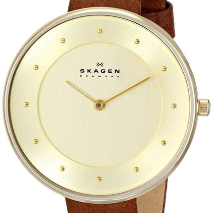 Skagen Gitte Champagne Dial brun læder rem SKW2138 kvinders ur