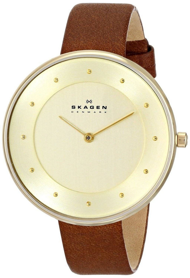 Skagen Gitte Champagne Dial brun læder rem SKW2138 kvinders ur